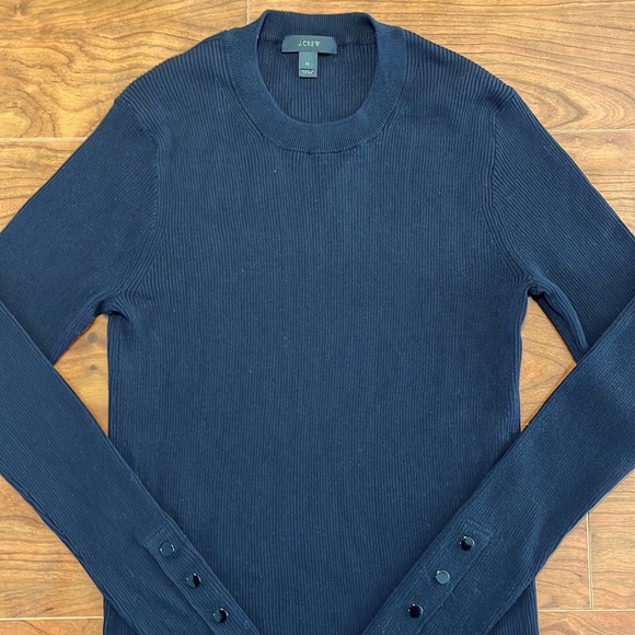 J. Crew Black Ribbed Long Sleeve Crewneck Knit Sweater - Picture 2 of 6